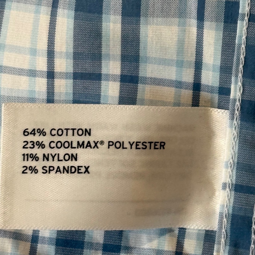 Duluth Trading Mens XL Relaxed Fit Blue Plaid CoolMax Stretch Button Down Shirt - Picture 8 of 9